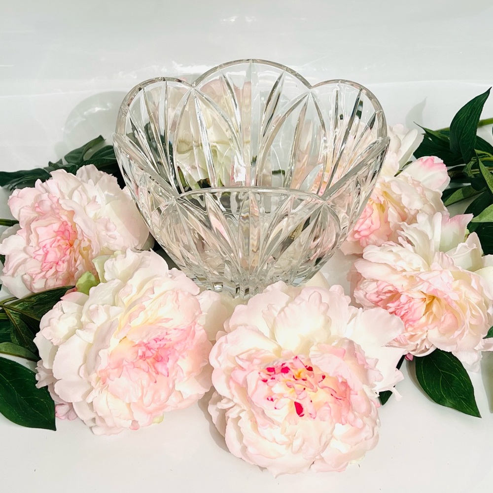 CC98 Block Cut Crystal Signed Vintage Tulip Bowl Lead Crystal Tulip Bowl